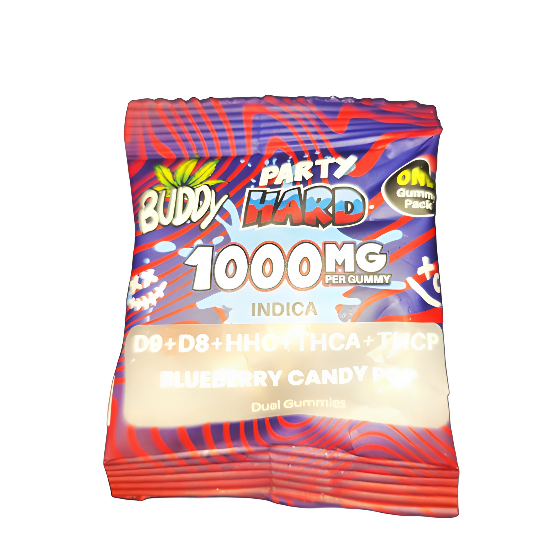BUDDY PARTY HARD 2TONE GUMMIES D9+D8+HHC+THCA+THCP 1000MG PER GUMMY/80CTJAR - ASSORTED FLAVORS BLUEBERRY CANDY POP