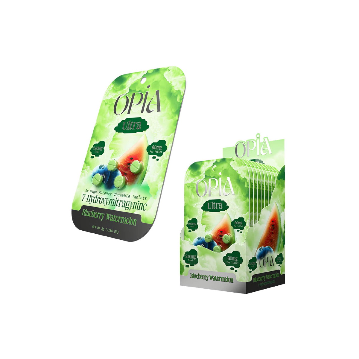 Opia Ultra Blueberry Watermelon – 7-Hydroxymitragynine Chewable Tablets (60mg per tablet, 240mg total)