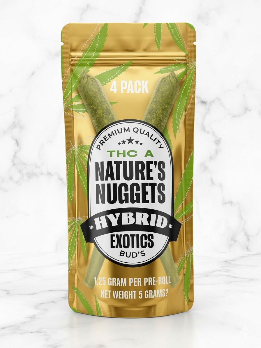 Nature's Nuggets THC-A Hybrid Pre-Rolls | Exotics Bud's 4-Pack | 5g Premium Quality