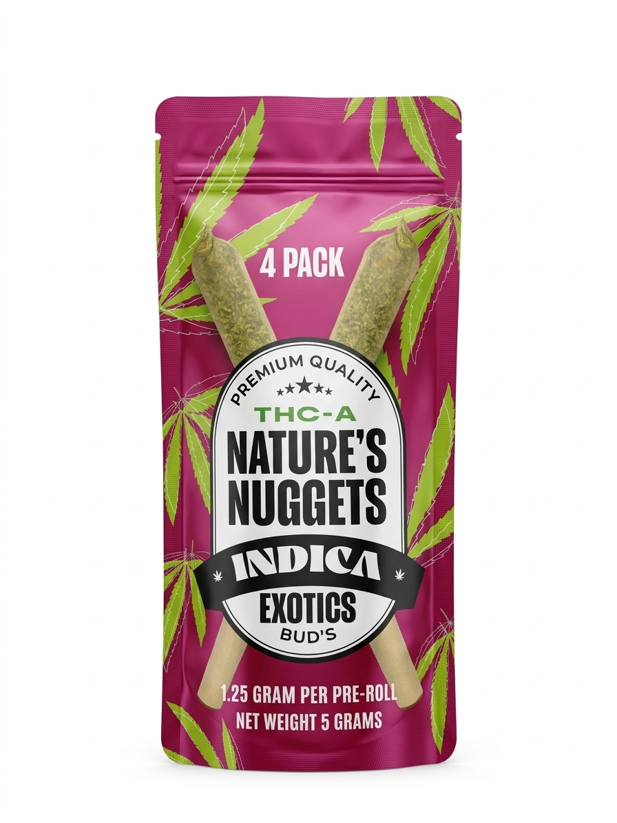 Nature's Nuggets THC-A Indica Pre-Rolls | Exotics Bud's 4-Pack | 5g Premium Quality