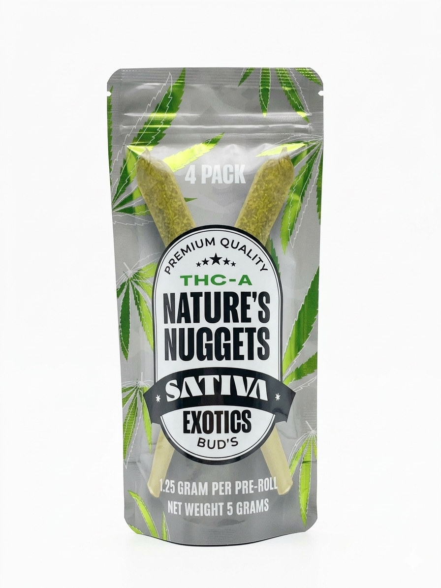 Nature's Nuggets THC-A Sativa Pre-Rolls | Exotics Bud's 4-Pack | 5g Premium Quality