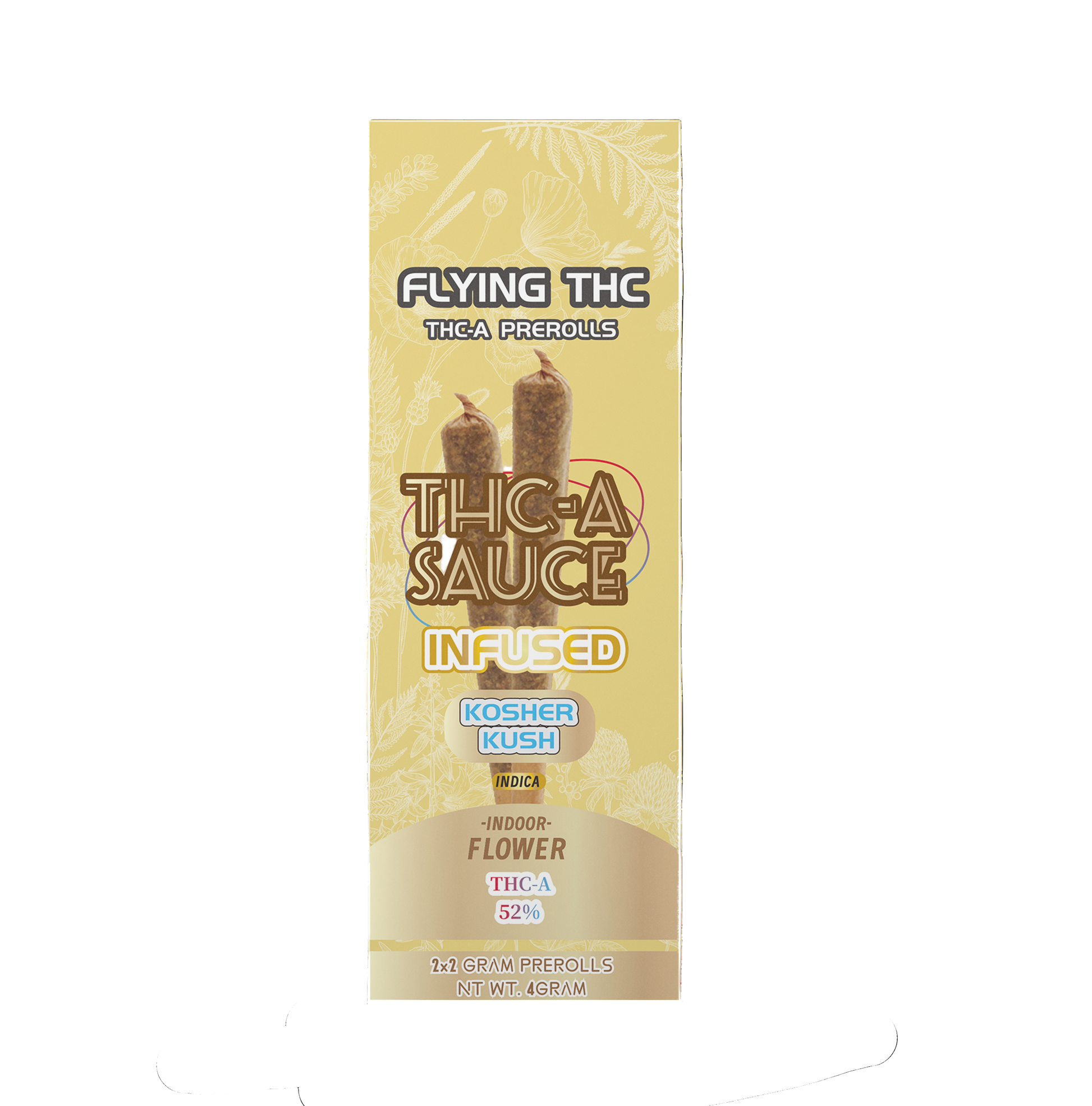 Box of Flying THC Thca Prerolls with 'Thc-A Sauce' branding on a white background