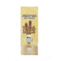 Box of Flying THC Thca Prerolls with 'Thc-A Sauce' branding on a white background