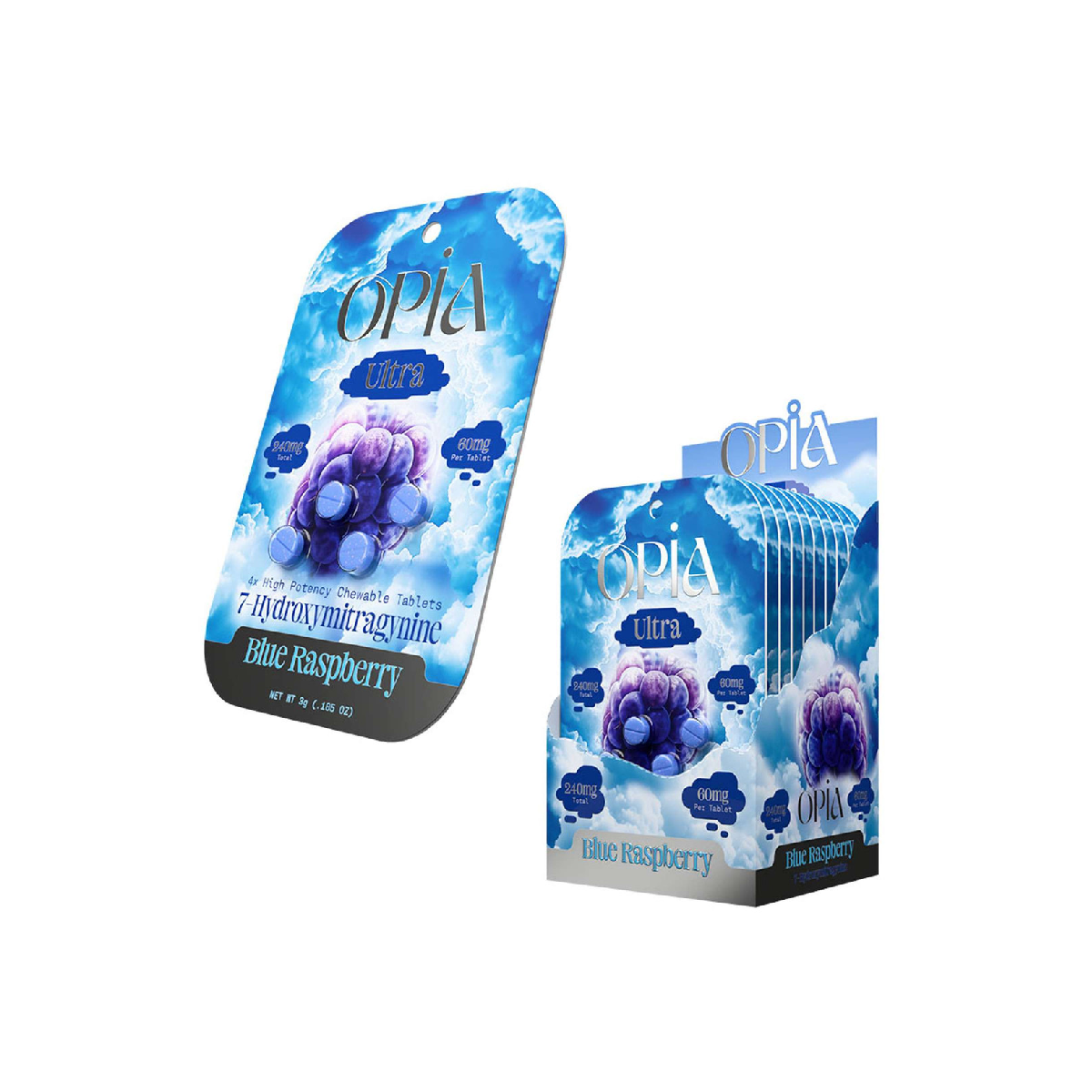 Opia Ultra Blue Raspberry – 7-Hydroxymitragynine Chewable Tablets (60mg per tablet, 240mg total)