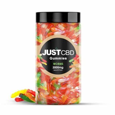JustCBD Gummy Worms – 3000 mg CBD (Approx. 25 mg per Worm, Assorted Fruit Flavors)