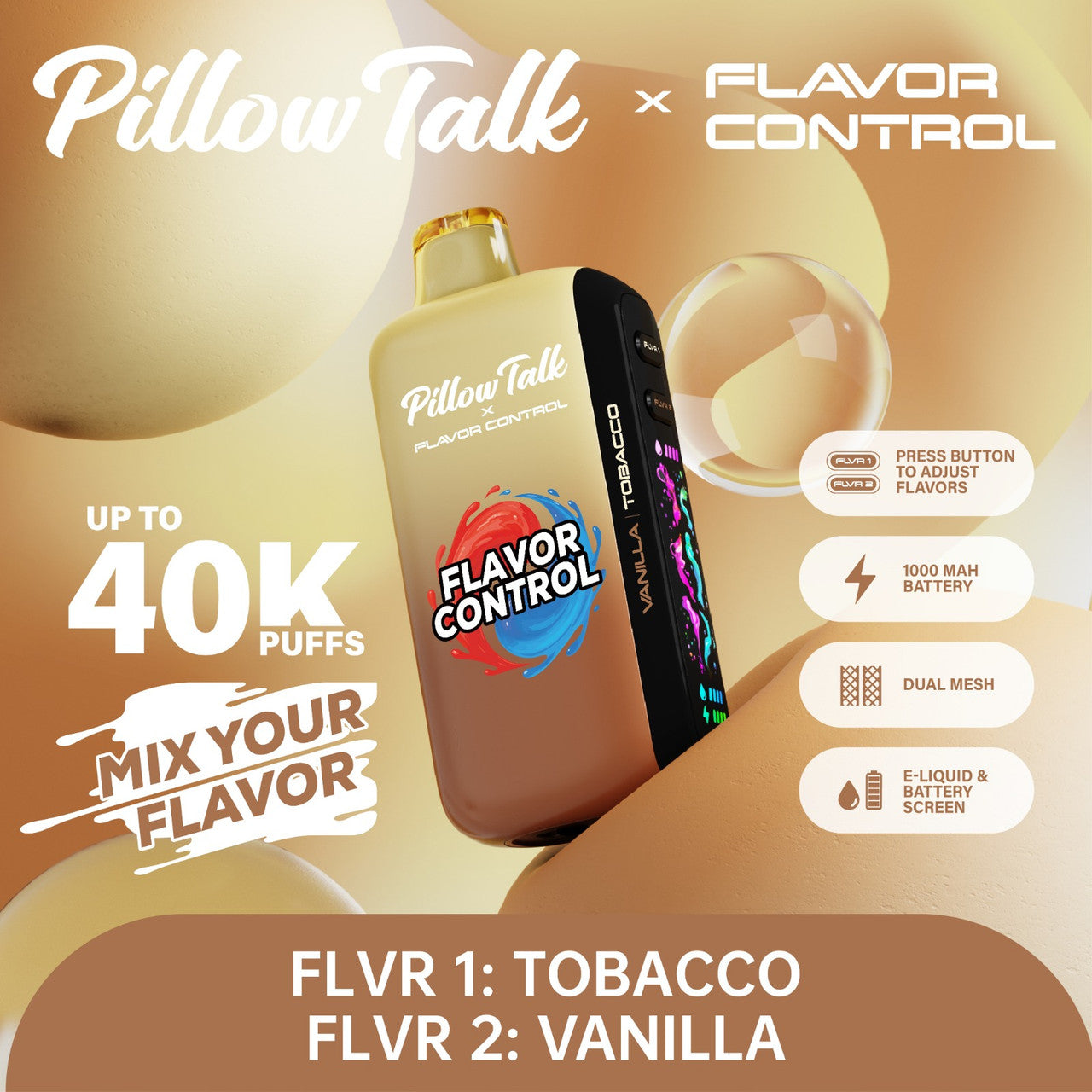Pillow Talk Flavor Control Mix Your Flavor Tobacco & Vanilla 40,000 Puffs