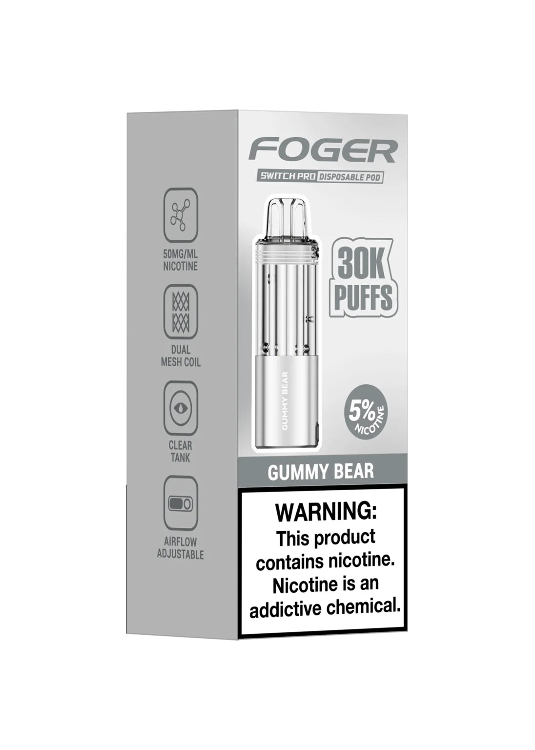 Foger White Gummy Bear Flavor Foger Switch Pro 30K Disposable Vape Kit .98 Pods For Foger Vape Explore White Gummy Foger Pods: 30K Puffs of Fruity Flavor Foger White Gummy Bear Flavor Foger Switch Pro 30K Disposable Vape Kit .98 Pods For Foger Vape Explore White Gummy Foger Pods: 30K Puffs of Fruity Flavor