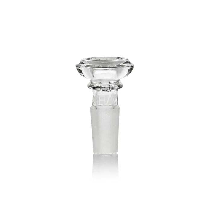 Clear glass smoking accessory on a white background