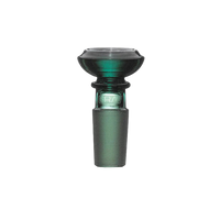 Green glass object with 'RAF' branding on a white background