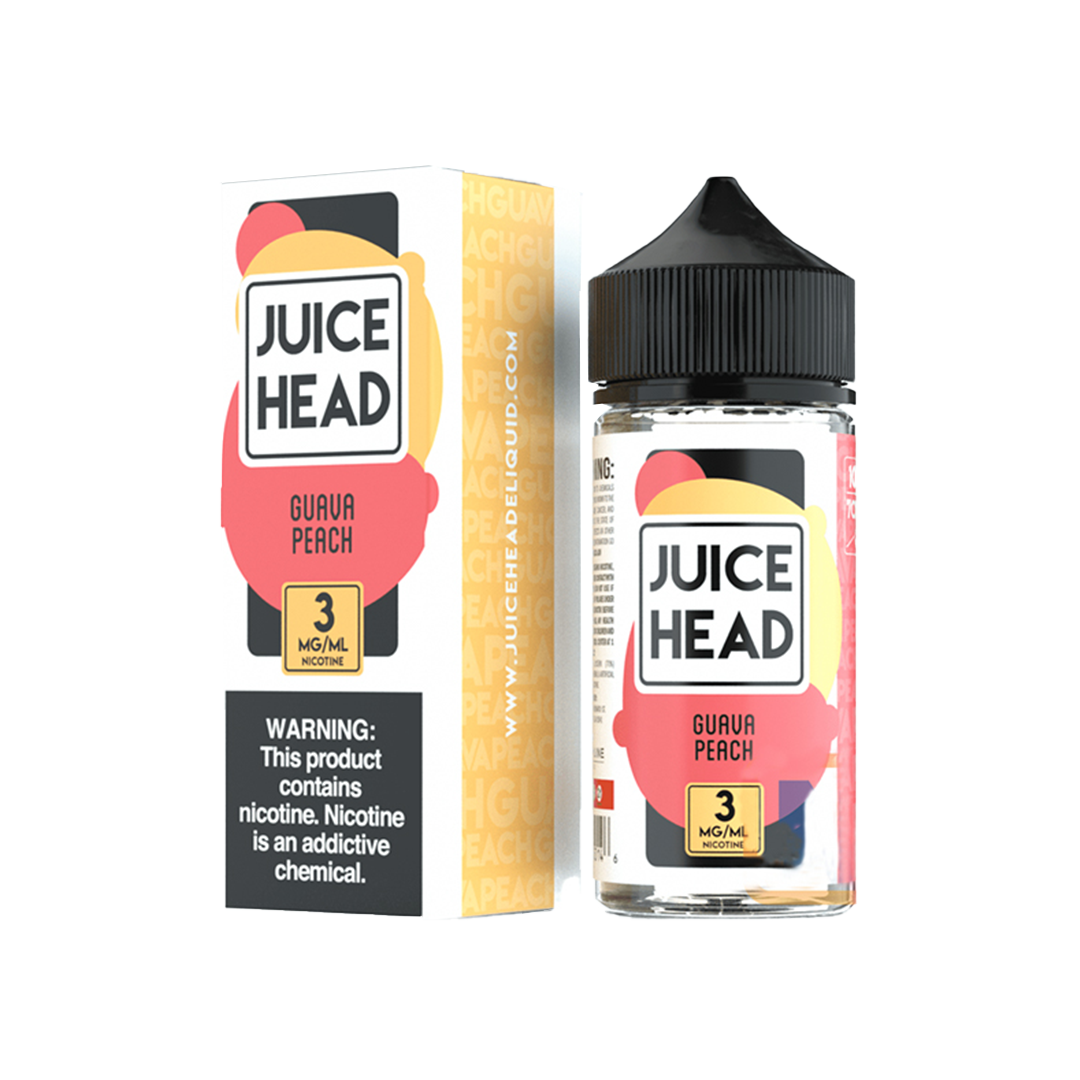 Juice Head GURUM Peach e-liquid bottle and packaging on a white background