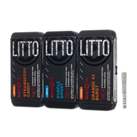 Three LITTO vape devices with different flavors on a white background